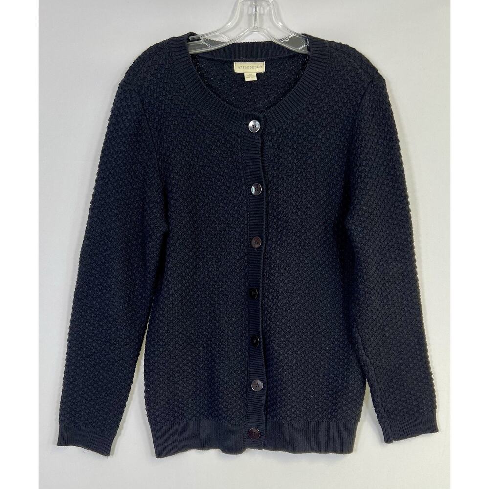 VTG Appleseed's Cardigan Sweater Women’s M Blue Cable Knit 100%‎ Cotton Button